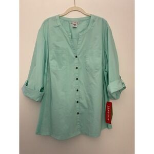 Rebecca Malone Womens Plus 3X Shirt Blouse Button Up 3/4 Sleeve, Knit Side Panel